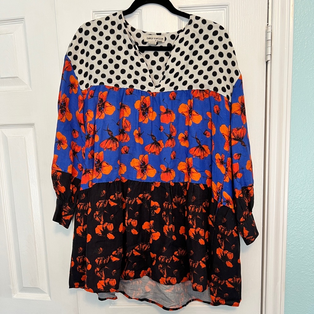 Anthropologie Dhruv Kapoor Mini Dress Blue Black Orange Made in India - Picture 8 of 12